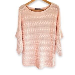 Lauren Ralph Lauren Cable Knit Pullover Sweater Boat Neck Shell Pink 3/4 Sleeve